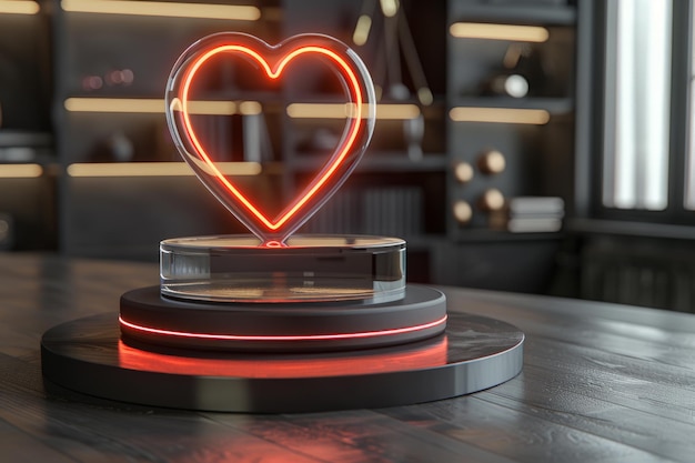 Photo neon heart light set on a futuristic platform capturing a modern and hightech ambiance