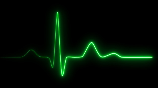 Neon heartbeat on black isolated background