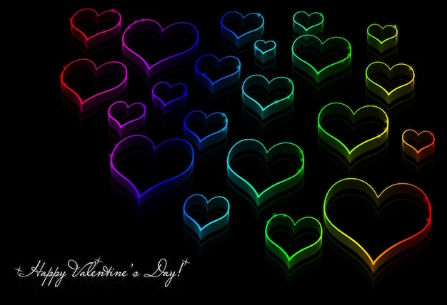 Neon hearts on the black  Love background