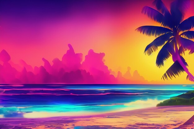 Photo neon horizons colorful retrofuturistic tropical beach vibes