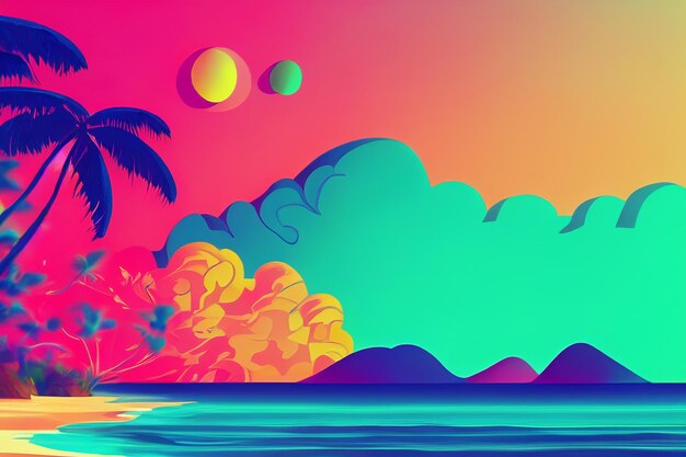 Photo neon horizons colorful retrofuturistic tropical beach vibes