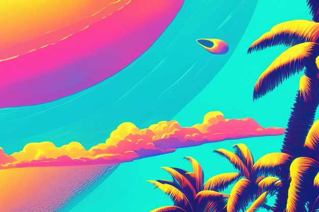 Photo neon horizons colorful retrofuturistic tropical beach vibes