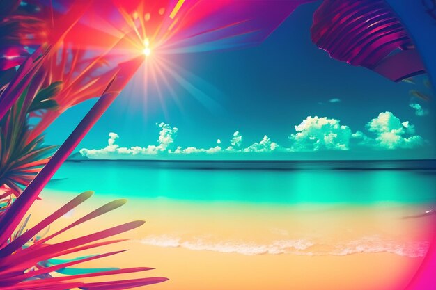 Photo neon horizons colorful retrofuturistic tropical beach vibes