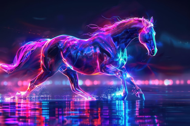 Neon Horse Running with Vibrant Background