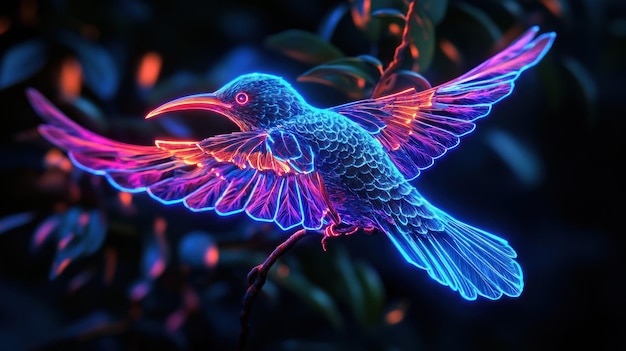 Photo neon hummingbird in flight