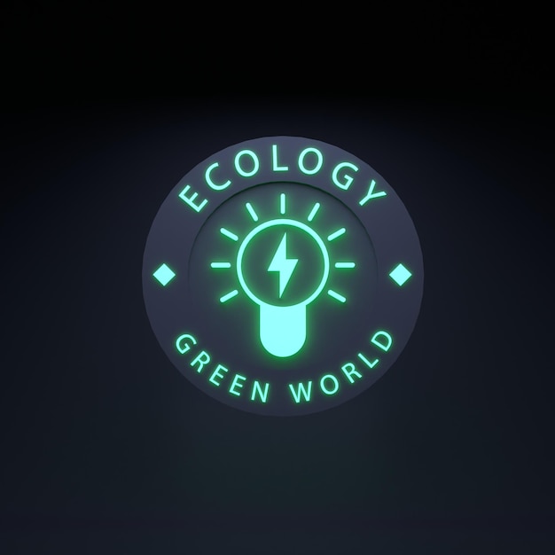 Neon icon on the theme of ECO Ecology concept 3d render illustration