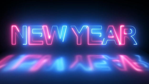 Neon Illustration of a happy new year with typographic letters a Christmas ball background Holiday