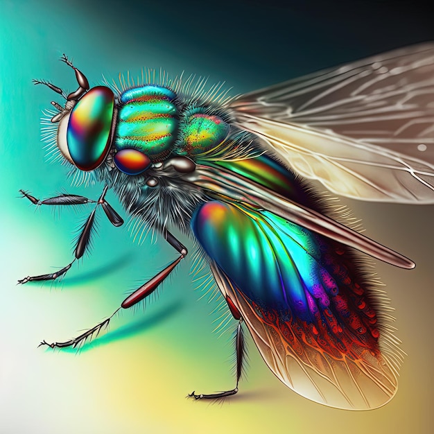 Neon iridescent psychedelic fly insect Generative AI Not based on any actual scene or pattern