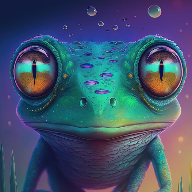 Neon iridescent psychedelic frog Generative AI Not based on any actual scene or pattern