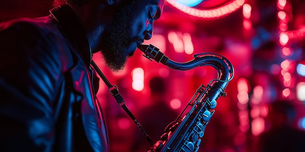 Photo neon jazz musician