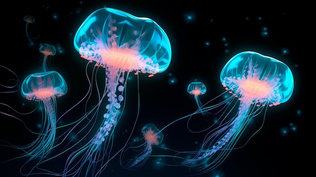 Neon jellyfish in neon light Generative AI