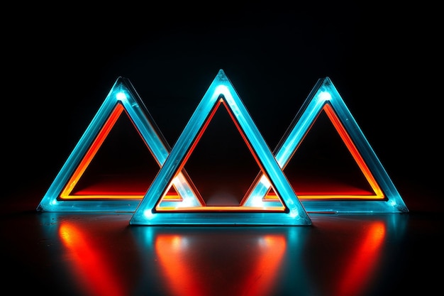 Neon laser lights in a triangular shape with a black background