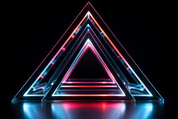 Neon laser lights in a triangular shape with a black background