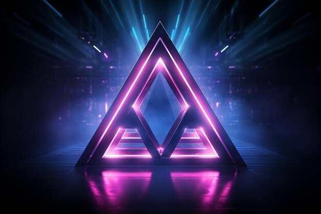 Neon laser lights in a triangular shape with a black background