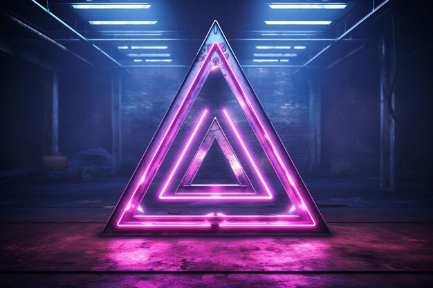 Neon laser lights in a triangular shape with a black background