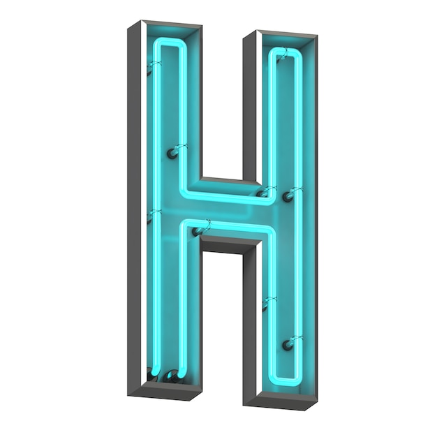 Neon letter H on white background