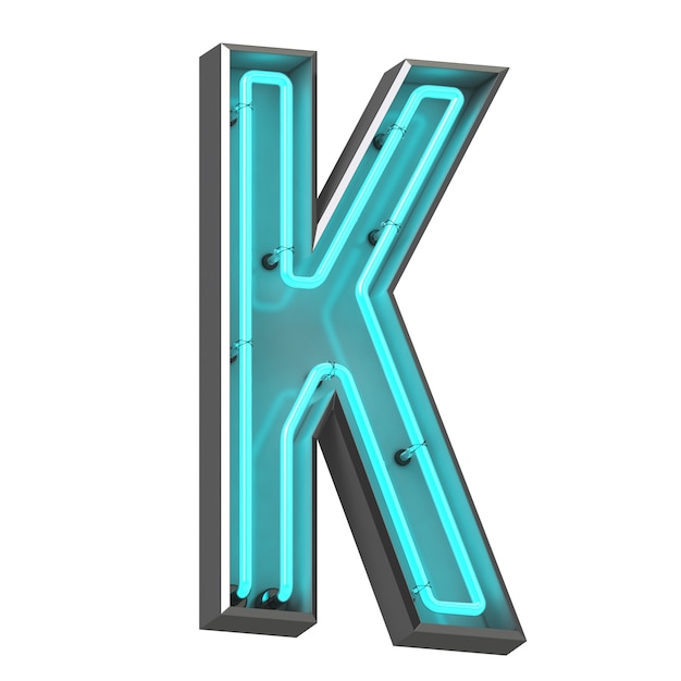 Neon letter K on white background