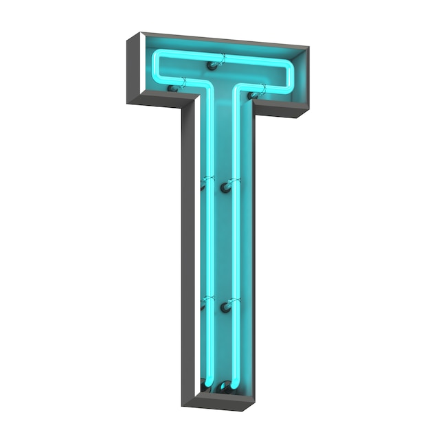 Neon letter T on white background