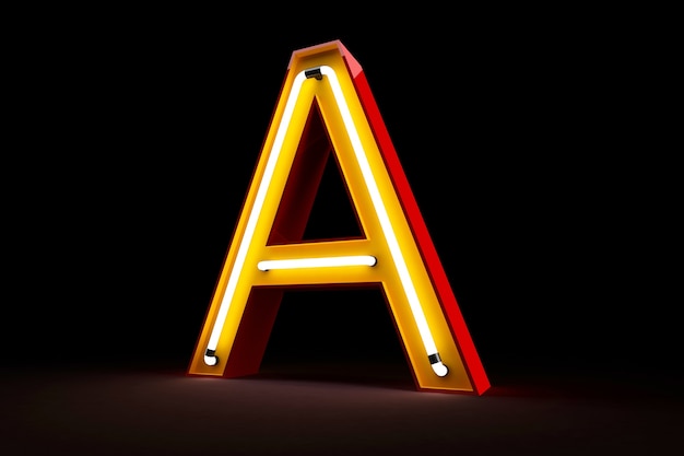 Neon light alphabet 3d rendering on black background