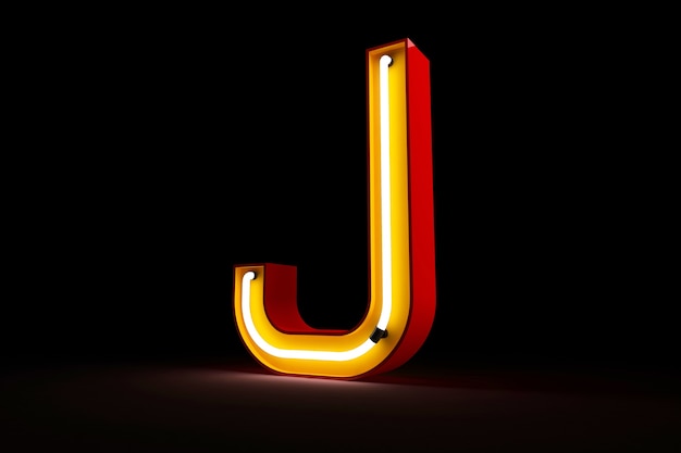 Neon light alphabet 3d rendering on black background