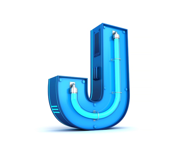 Neon light alphabet 3d rendering with clipping path