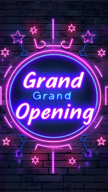 Neon light design background with Grand Opening writing