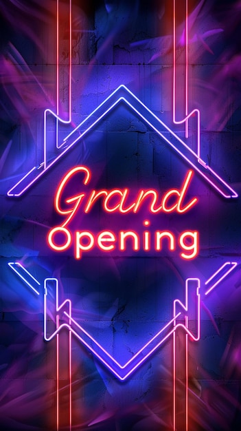 Neon light design background with Grand Opening writing