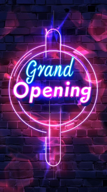 Neon light design background with Grand Opening writing