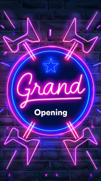 Neon light design background with Grand Opening writing