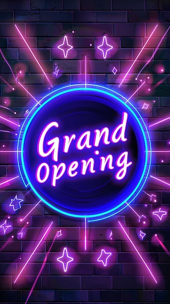 Neon light design background with Grand Opening writing