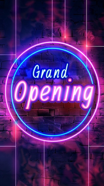 Neon light design background with Grand Opening writing