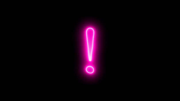 Neon light glowing exclamation mark on black background