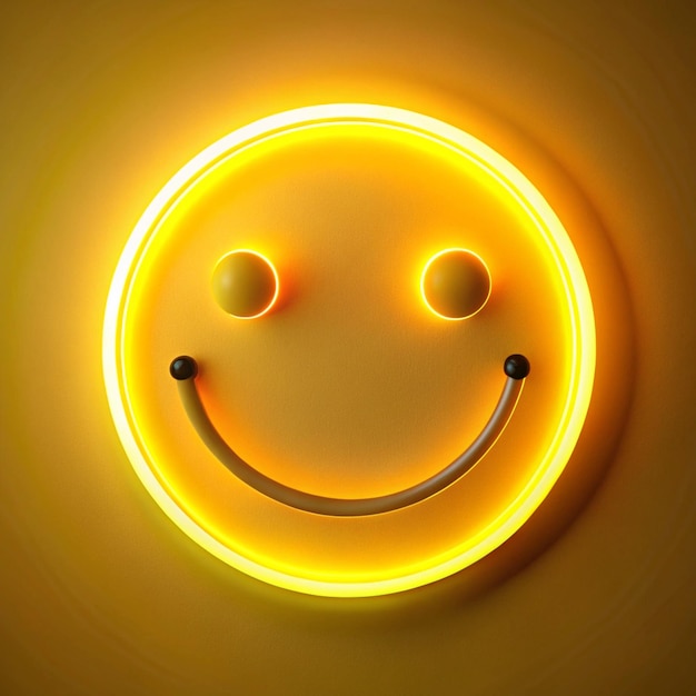 Photo neon light happy face yellow neon light with pastel color background