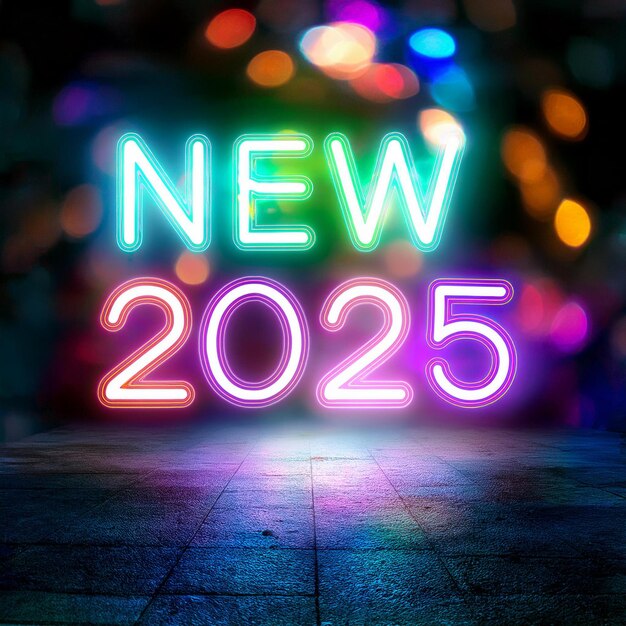 Photo neon light inscription new 2025 new year card