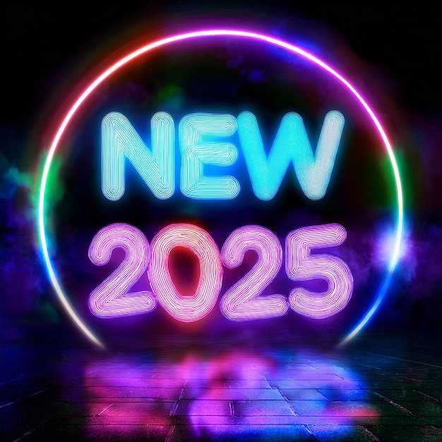 Photo neon light inscription new 2025 new year card