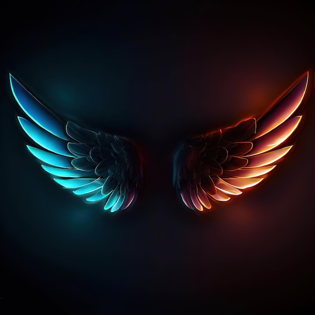 A neon light is lit up with a pair of wings.