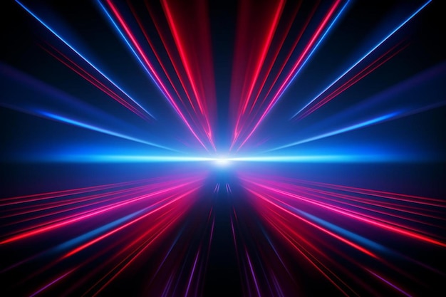 Neon light rays in red and blue colors