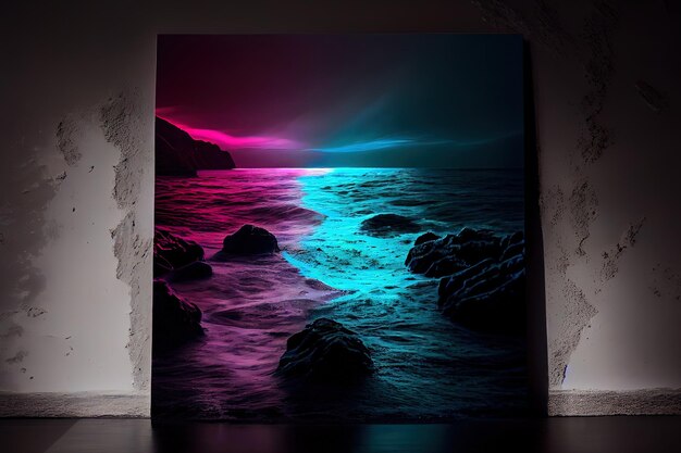 Neon light over the sea mix color Generative Ai