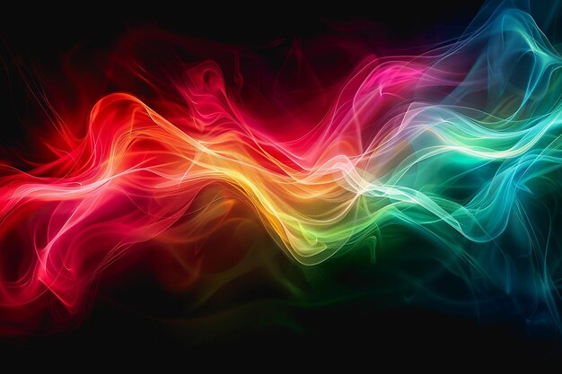 Photo neon light swirls dancing in colorful or pastel with vivid streaks isolated on a black background