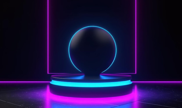 A neon light with a large ball in the middle