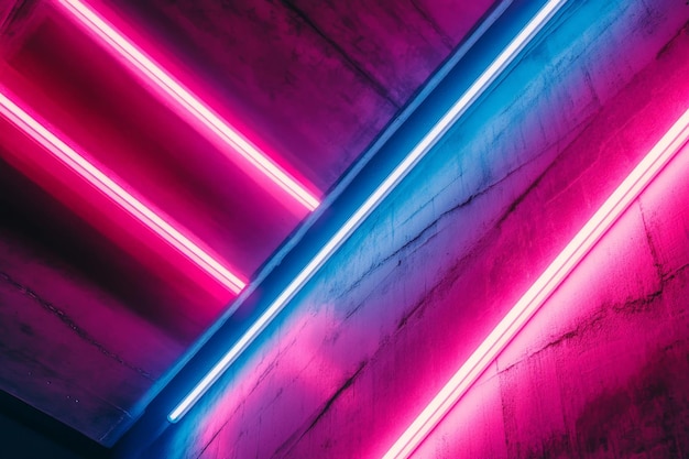 Photo a neon lighting background featuring intersecting beams of neon pink and blue creating a sharp