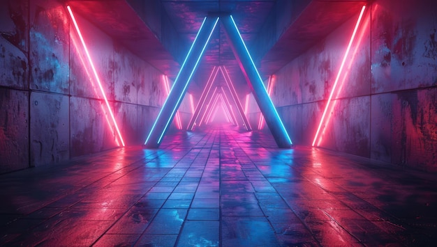 Neon Lights in an Abandoned Hallway