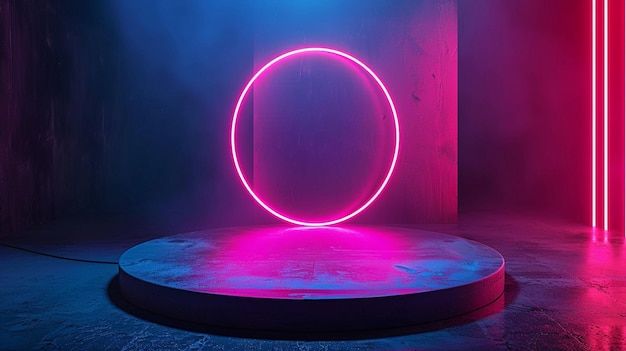 Neon Lights Circular Object Room Photograph