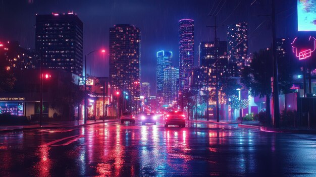 Photo neon lights illuminating downtown at night