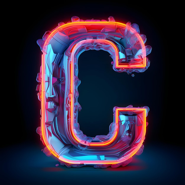 Neon lights realistic C letter on black background with proper shadow