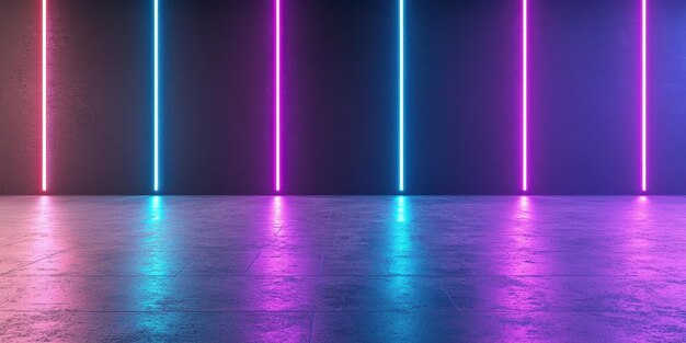 Photo neon lights reflecting on concrete floor futuristic background