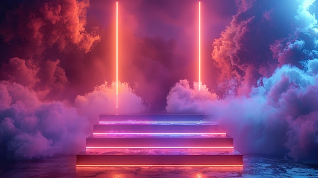 Neon Lights and Steps in a Dreamy Cloudscape