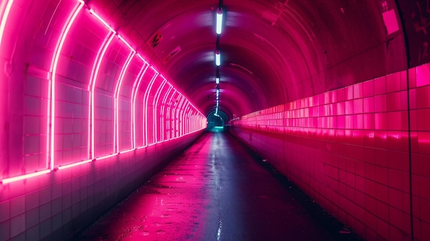 Neon Lights Tunnel Background Vibrant and Electrifying