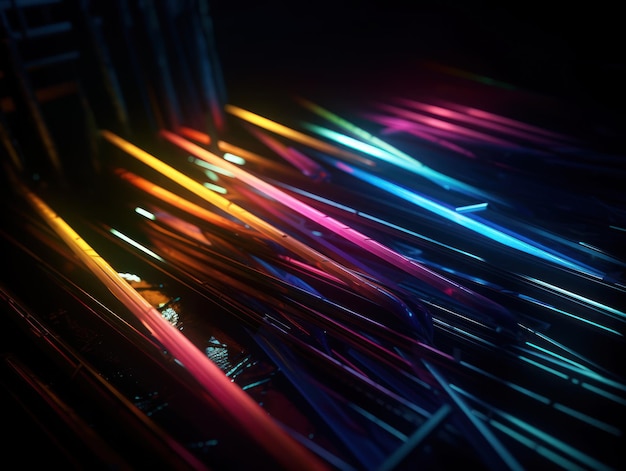 Neon lights wavy lines on dark background Created with Generative AI technology