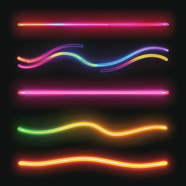 Neon line png effect on black background